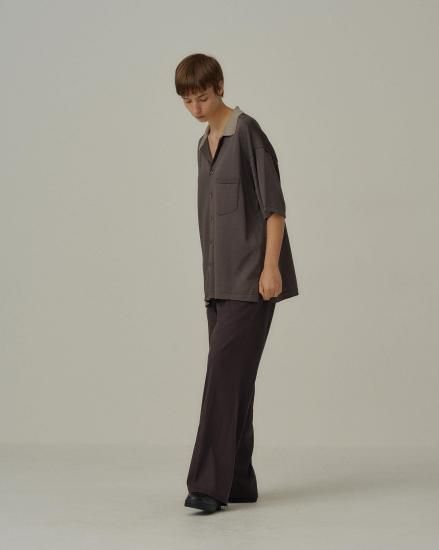 ANCELLM | アンセルム OPEN COLLAR KNIT S/S SHIRT(CHARCOAL