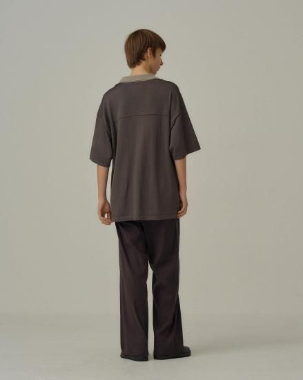 トップス ancellm 25ssOPEN COLLAR KNIT S/S SHIRT ANCELLM | アンセルム OPEN COLLAR KNIT S/S SHIRT(CHARCOAL