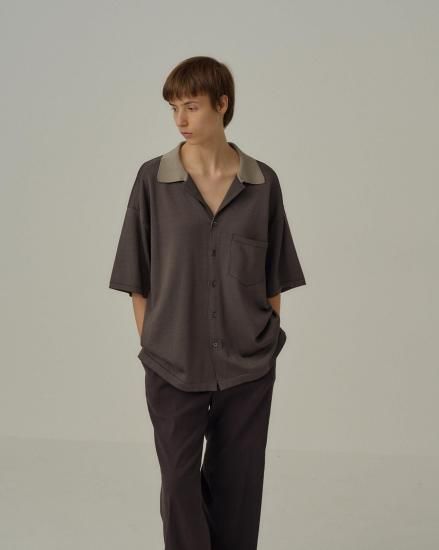 トップス 25ss ANCELLM OPEN COLLAR KNIT S/S SHIRT ANCELLM | アンセルム OPEN COLLAR KNIT S/S SHIRT(CHARCOAL