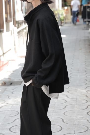 アンセルム ヘンリー オーバーサイズ シャツ カットソー ANCELLM | アンセルム HENLEY PULL OVER SHIRT(BLACK) / ヘンリープル