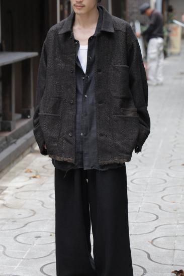 ANCELLM ダメージウールヘリンボーンカバーオール DAMAGE WOOL HERRINGBONE COVER ALL(WHITE×BLACK) – ANCELLM