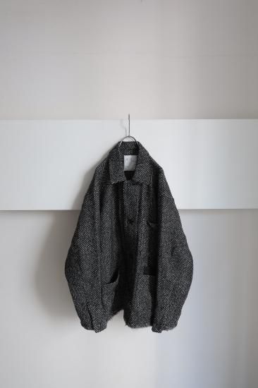 ANCELLM | アンセルム DAMAGE WOOL HERRINGBONE COVER ALL(WHITE×BLACK