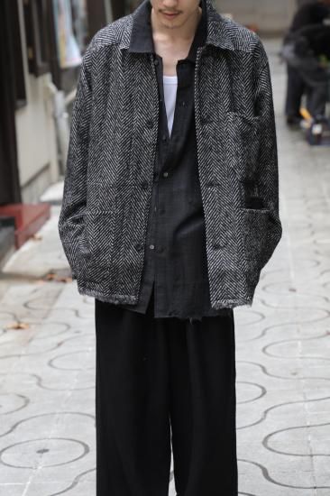 ANCELLM | アンセルム DAMAGE WOOL HERRINGBONE COVER ALL(WHITE