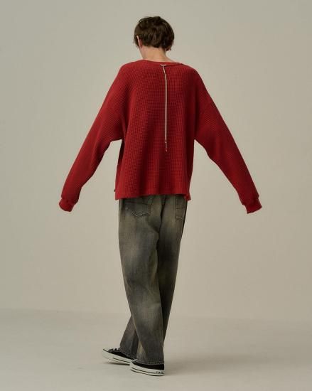 ANCELLM | アンセルム HEAVY WAFFLE OVER LS(RED) / ヘビーワッフル