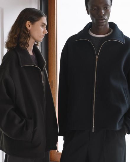 YOKE | Melton Stand Collar Zip Blouson(BROWN) | メルトンスタンド