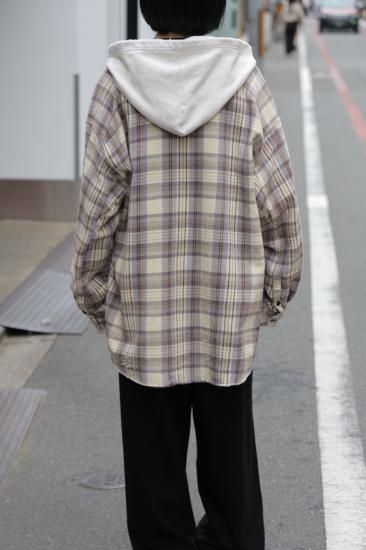 ANCELLM | アンセルム NEL CHECK HOODIE SHIRT(IVORY) / ネルチェック