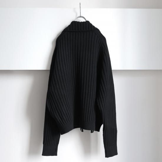 YOKE | Wide Rib Highneck Zip Cardigan(BLACK) | ワイドリブ