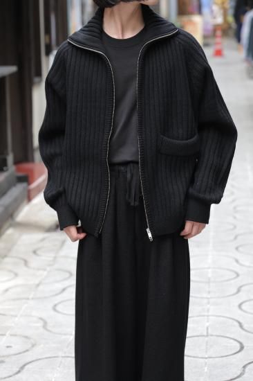 YOKE | Wide Rib Highneck Zip Cardigan(BLACK) | ワイドリブ