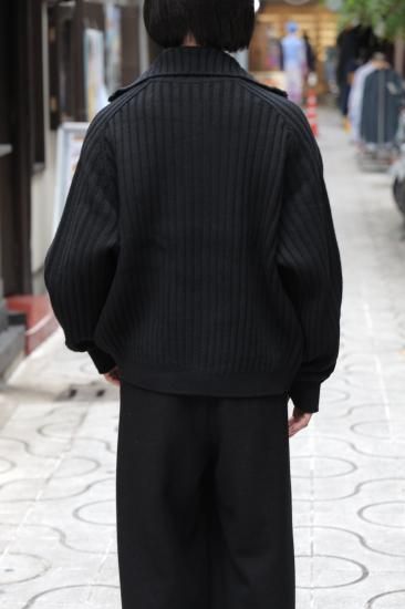 YOKE | Wide Rib Highneck Zip Cardigan(BLACK) | ワイドリブジップ