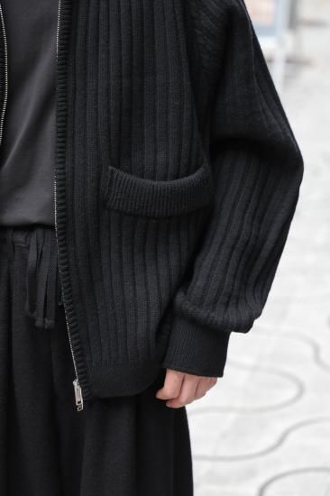YOKE | Wide Rib Highneck Zip Cardigan(BLACK) | ワイドリブ