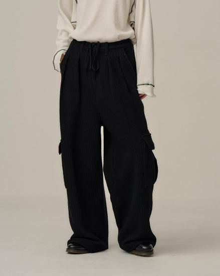 ANCELLM | アンセルム WOOL CORDUROY CARGO SLACKS(BLACK) / ウール