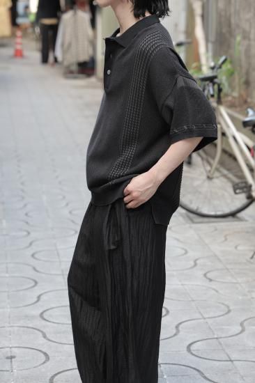 YASHIKI / Aotsuyu Knit Polo(BLACK) | アオツユニットポロ(ブラック