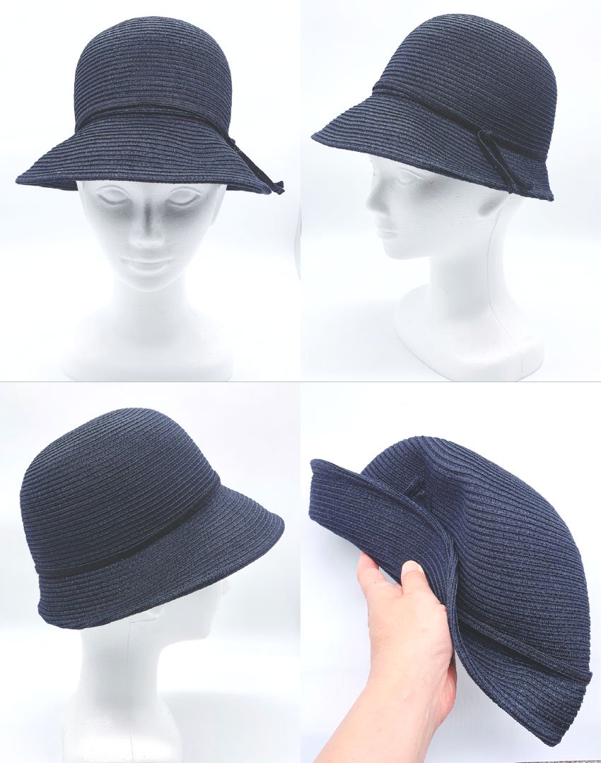 帽子,ハット,紫外線,シワにならない,UV,シルク,絹,涼しい,ネイビー,紺,