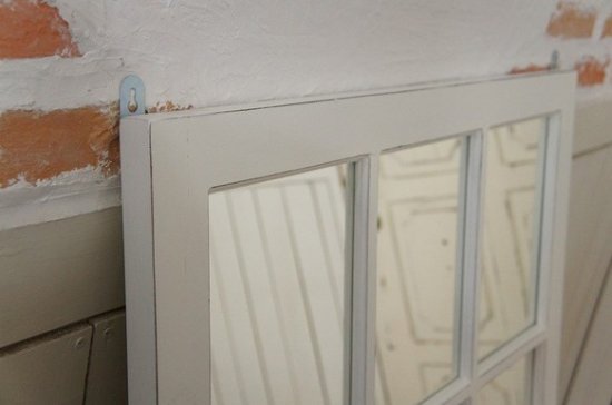 アンティーク調 木製窓枠 鏡 壁掛けミラー 6枠 ホワイト - www