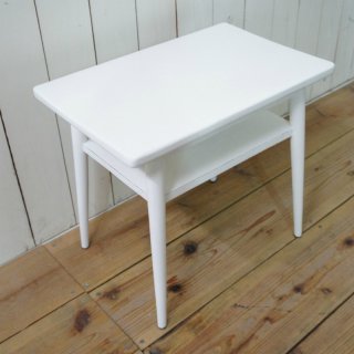 アンティーク調 木製 ベッドサイドテーブル チーク無垢 小 ホワイト
