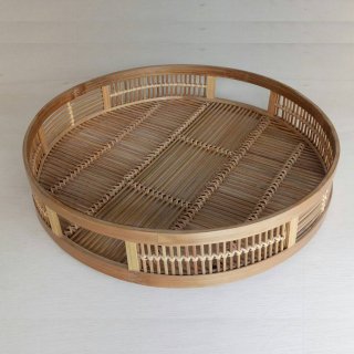 バンブートレイ 丸型トレイ 編み込み 手編み 竹製 竹細工 お盆 40cm