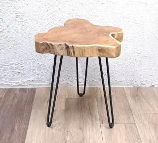 切り株 木目天板 鉄脚テーブル サイドテーブル スツール テーブル & 机