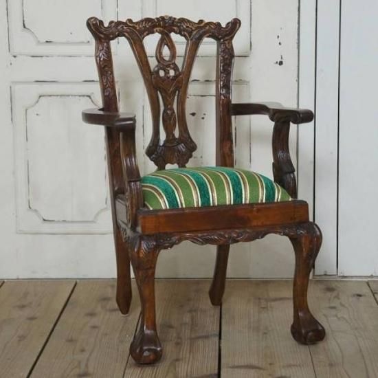 英国 アンティーク調 チッペンデール マホガニー アームチェア