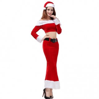 クリスマスパーティーやイベント衣装に　セパレートのお腹見せがセクシーなサンタコスプレのスカートセットアップ