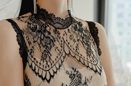 即納】上品セクシーな総レースデザイン ノースリーブの