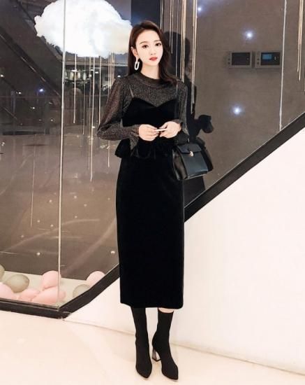 ゆ*め様 黒 シースルー長袖 ペプラムドレス　M デートや同伴にもおすすめ シースルー長袖トップスとペプラム黒