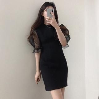 オフショルダー シンプルエレガントなマキシ丈ブラックドレス