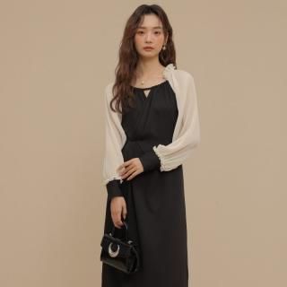 きれいめバイカラー ロング丈シャーリングワンピース ラウンジドレス M～4L