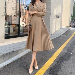 きれいめな人気スタイル プリーツスカートのトレンチワンピース 3色