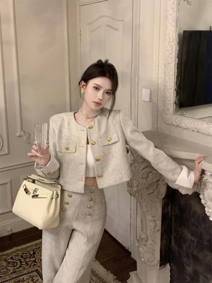 ショートジャケットとダブルボタンワイドパンツのセットアップ S