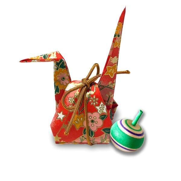 友禅千代紙折り鶴 豆独楽