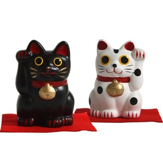 ミニ招き猫/白・黒ペア