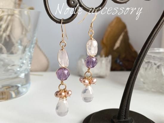 ◇再販◇ K14GF クンツァイト&アメジスト&ローズクォーツ