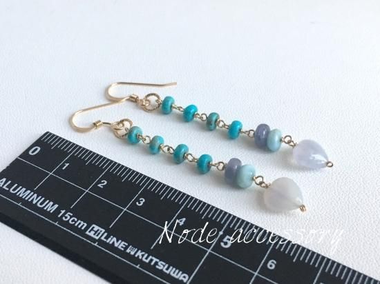 Kaya　14kgf ブルーカルセドニー リーフシェイプ ピアス Kaya 14kgf ブルーカルセドニー リーフシェイプ ピアス Kaya様専用