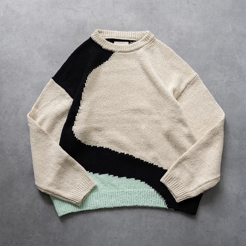 YOKE/ INTARSIA COTTON SWEATER 