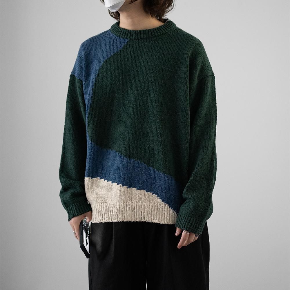 YOKE/ INTARSIA COTTON SWEATER 