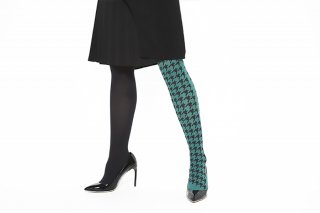ASIMETRIC<br>HOUNDSTOOTH TIGHTS<br>BLACK×GREENの商品画像