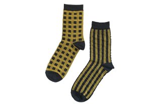 CHECK×STRIPE SOCKS<br>YELLOW<img class='new_mark_img2' src='https://img.shop-pro.jp/img/new/icons5.gif' style='border:none;display:inline;margin:0px;padding:0px;width:auto;' />の商品画像