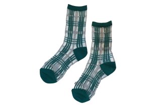 SEE-THROUGH CHECK SOCKS<br>SILVER×GREENの商品画像