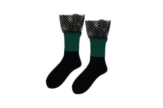 BIG MESH COLOR BLOCK SOCKS<br>BLACKGREENξʲ