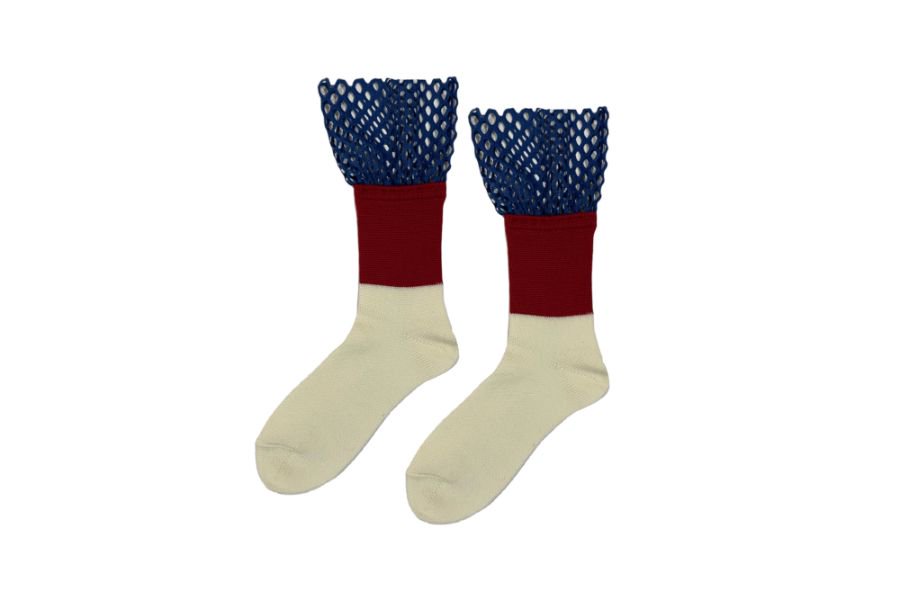 BIG MESH COLOR BLOCK SOCKS<br>BLUE×RED<img class='new_mark_img2' src='https://img.shop-pro.jp/img/new/icons5.gif' style='border:none;display:inline;margin:0px;padding:0px;width:auto;' />