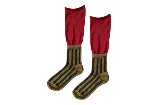 STRIPED SWITCHING SOCKS<br>RED×BLACK×KHAKI<img class='new_mark_img2' src='https://img.shop-pro.jp/img/new/icons5.gif' style='border:none;display:inline;margin:0px;padding:0px;width:auto;' />の商品画像