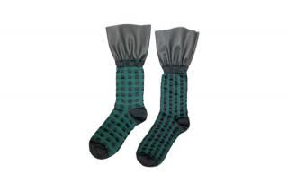 FAUX LEATHER RUFFLE CHECK  STRIPED SOCKS<br>GREENξʲ
