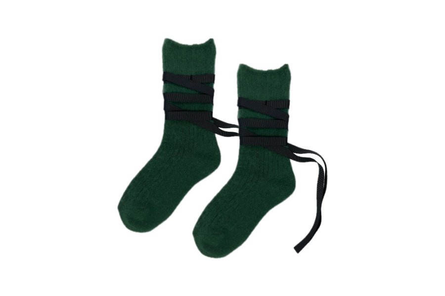 RIBBON LACEUP SOCKS<br>GREEN<img class='new_mark_img2' src='https://img.shop-pro.jp/img/new/icons5.gif' style='border:none;display:inline;margin:0px;padding:0px;width:auto;' />