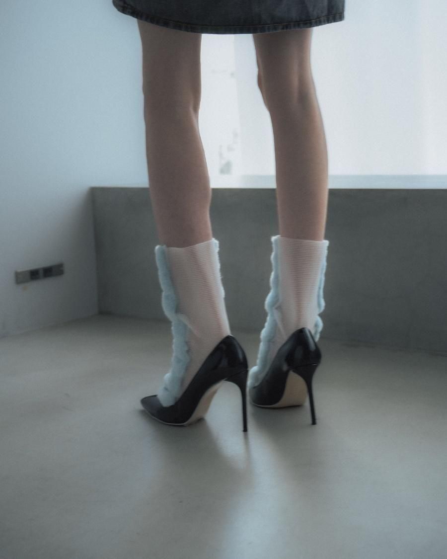 フェイクファーメッシュソックス | ブルー×ホワイト - FAKUI 公式