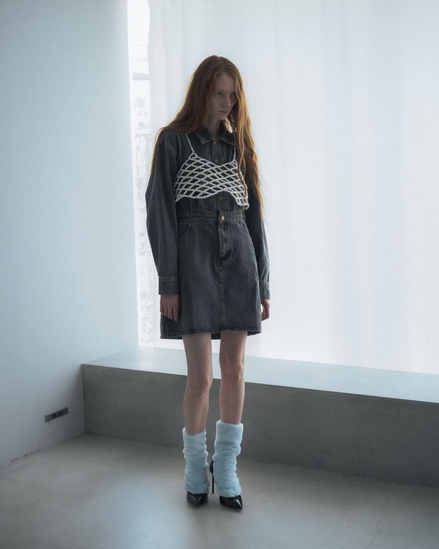 フェイクファーメッシュソックス | ブルー×ホワイト - FAKUI 公式