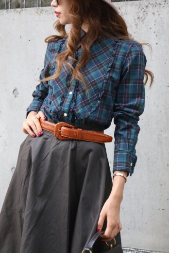 Ralph Lauren / starched bosom check frill blouse