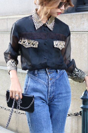 80's fringe see-through blouse