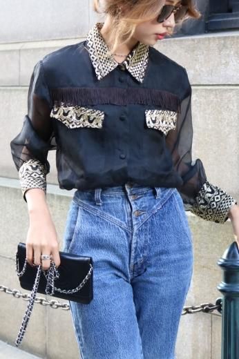 80's fringe see-through blouse
