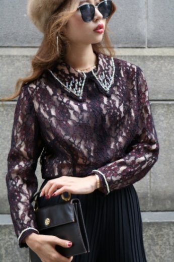 lace crystal bijou blouse