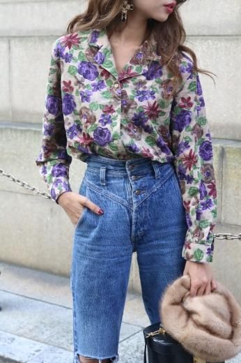 open collar flower blouse